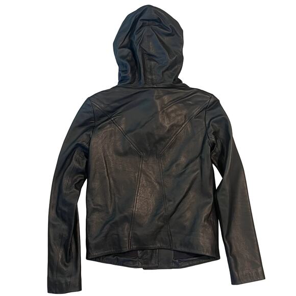 NWT Helmut Lang Hooded Fleece-lined Lamb Leather Jacket, Size P (XS) - Picture 4 of 7